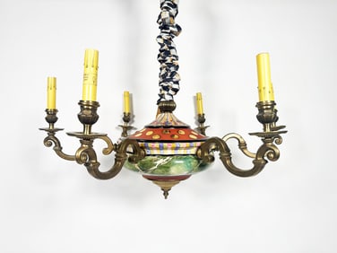 MacKenzie-Childs six arm hand-painted Grandolier chandelier.