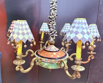 MacKenzie-Childs six arm hand-painted Grandolier chandelier.