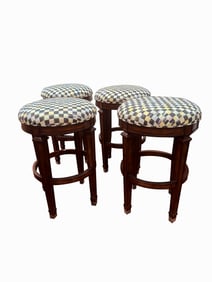 Set of (4) Four quality Frontgate barstools upholstered in MacKenzie Childs Courtly Check fabric.