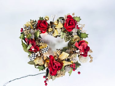 MacKenzie-Childs 30" lighted Christmas wreath.