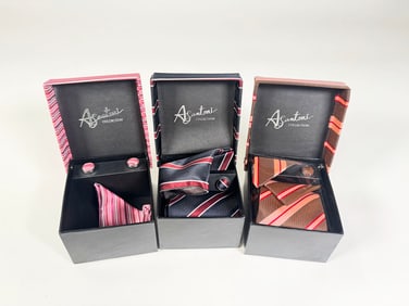 Set of three Agantoni Collection tie, kerchief and cuff link sets.