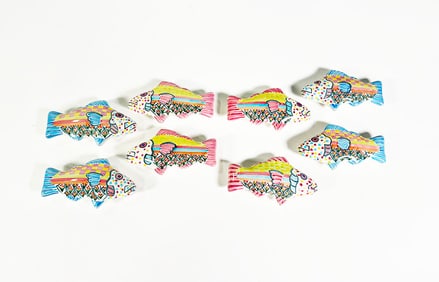 Lot of 8 MacKenzie-Childs hand-painted ceramic drawer pulls.