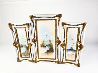 Set of three Victorian pastel paintings in a lovely grey and gold frame.