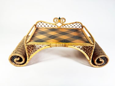 Scarce MacKenzie-Childs Ajiro Weave wicker rattan scrolled bed tray.