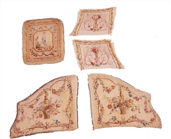 Group of five (5) Antique 18th/19th Century French Tapestry Chair Panels.