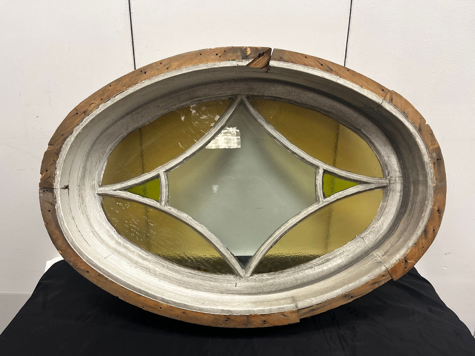 Antique, oak stained glass oval window (A) (1 of 9)