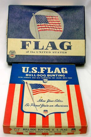 2 UNUSED 48 & 50 STAR US FLAGS IN ORIGINAL BOXES: 2 UNUSED 48 & 50 STAR US FLAGS IN ORIGINAL BOXES * 48 STAR FLAG IS MADE OF COTTON IS APROX. 3" X 5" * FOR OUTDOOR USE * HAS INFORMATION PAMPHLET AND SMALL MINIATURE SILK FLAG * 50 STAR FLAG IS NYLON I