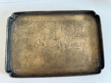 Chinese Copper carved tea tray