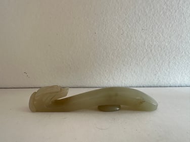 Set Of 2 Chinese Antique White Jade Dragon Hock