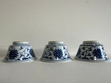 Set Of 3 Blue And White Antique Chinese Porcelain Cup China Mark