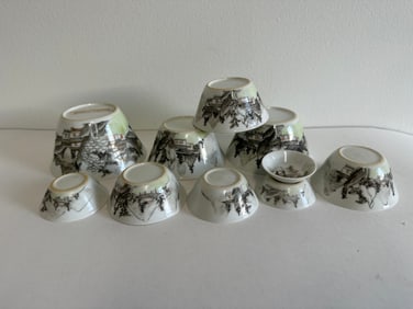 Set Of 10 Chinese Famille Rose Tea Cups Set Tea Bowls