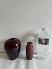 Set Of 2 Chinese Red Glazed Oxblood Porcelain Vase