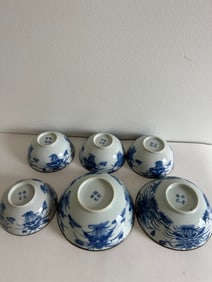 Set Of 6 Chinese Blue And White Porcelain China Bowls