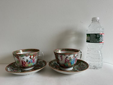 Set Of 2 Chinese Famille Rose Porcelain Cup With Saucer