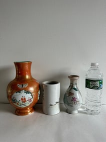 Set Of 3 Chinese Famille Rose China Vases