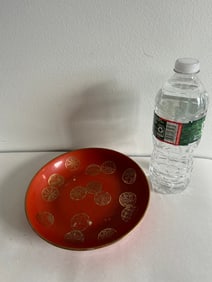 Chinese Red Glazed Gilded Porcelain China Plate