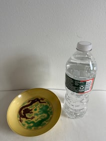 Chinese Yellow And Green Dragons Plate China Six Characters Mark