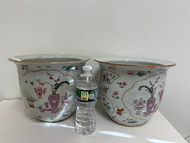 Pair Chinese Famille Rose Porcelain China Vases Large Jars