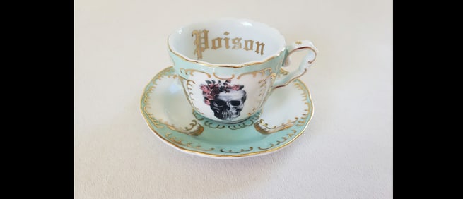Skull and Flowers Tea Cup & Saucer