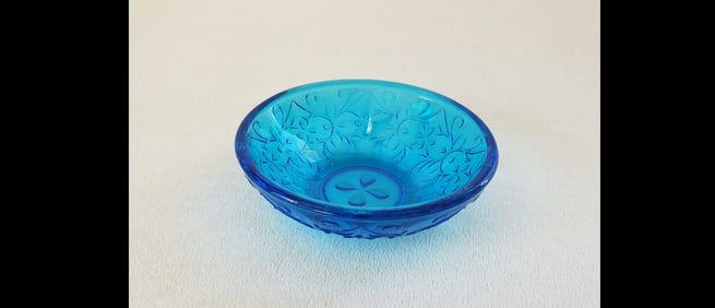 Vintage Queen Mary Blue Glass Trinket Dish