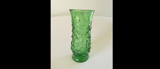 Vintage Green Crinkle Glass Vase