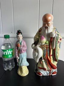 Set Of 2 Chinese Famille Rose Porcelain Sculpture