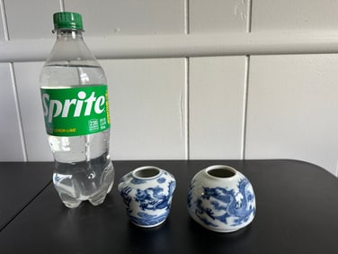 Set Of 2 Chinese Blue And White Porcelain Brush Washes Pot