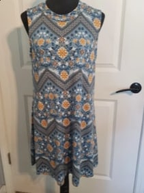 Blue Floral Sleeveless Shift Dress, Size XL