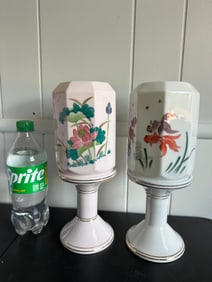 Set Of 2 Chinese Egg Shell Famille Rose Porcelain China Lamp