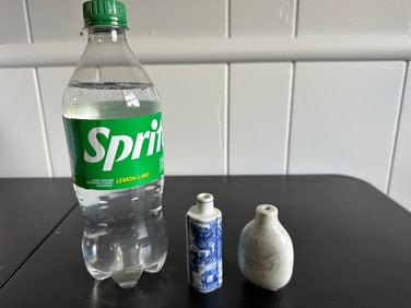 Set Of 2 Chinese Blue And White Red Snuff Bottles China Mini Vases