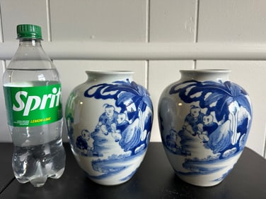 Pair Of Chinese Blue And White Porcelain Vases China Jars