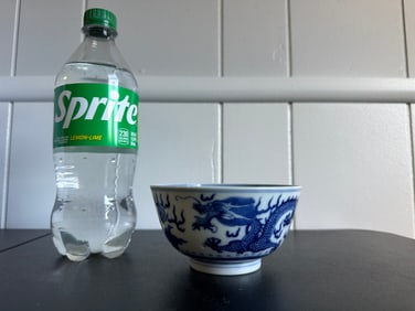 Chinese Blue And White Dragons Porcelain Bowl China Characters Mark