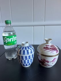 Set Of 2 Chinese Famille Rose Blue And White Ginger Jar