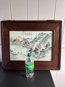 Chinese Famille Rose Landscape Plaque Framed