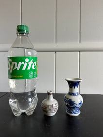 Set Of 2 Chinese Blue And White Red Glazed Porcelain Small Vases