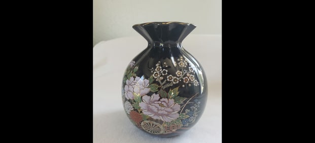 Round Black Oriental Vase