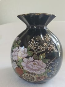 Round Black Oriental Vase