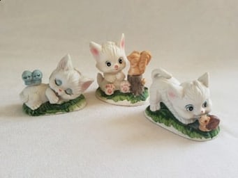 Set of 3 Vintage Lefton China White Kitten Figurines