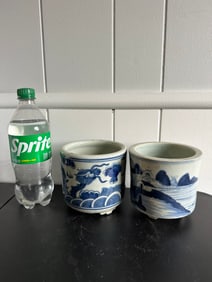 Set Of 2 Chinese Blue And White incense burner