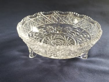 Vintage EAPG Glass 3-Footed Trinket Dish
