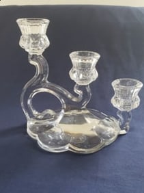 Vintage Glass Triple Candlestick Holder