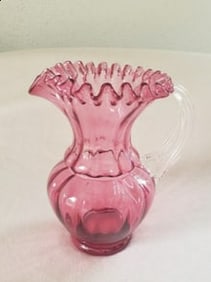 Large Fenton Cranberry Glass Ruffle Pitcher