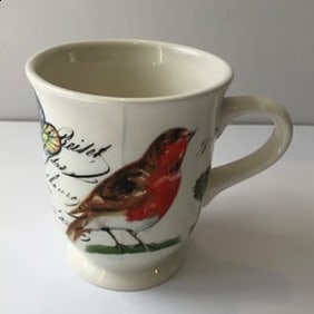 Williams Sonoma M Lange Spring Garden Footed Coffee Mug 2011 Bird Buttefly