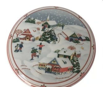 Hankook Trinket Box Winter Christmas Village Holiday Snow 3.5"