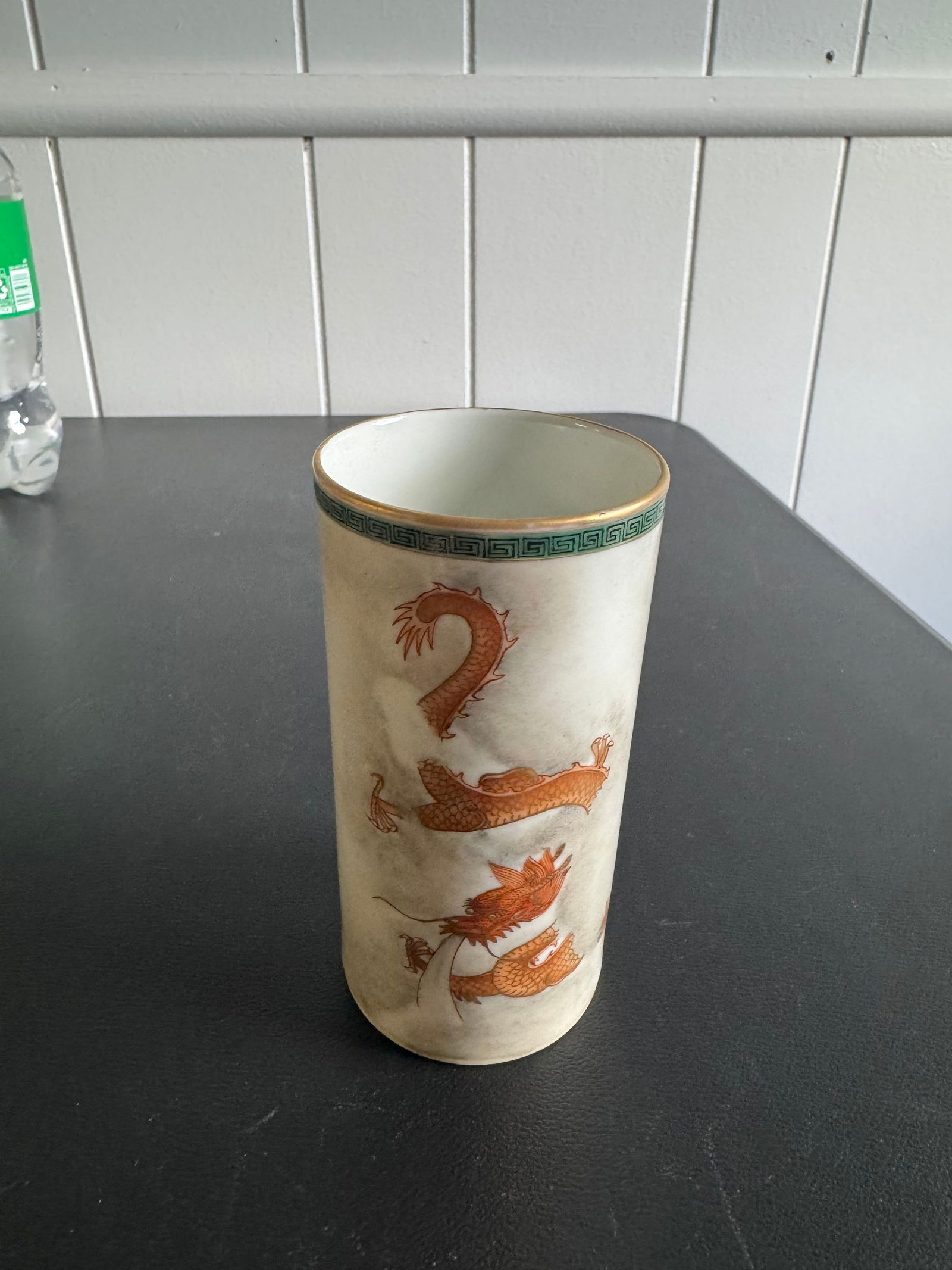 Chinese Famille Rose Gilded Dragons Brush Pot China Characters Mark (1 of 5)