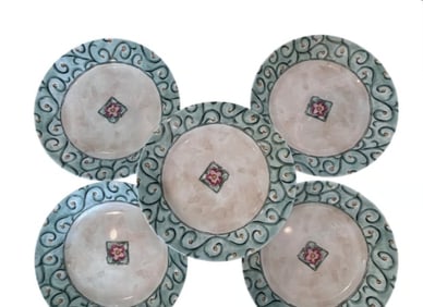 Corelle Vitrelle Watercolor Salad Plates Dessert Set 5 Green Swirl 8.5"