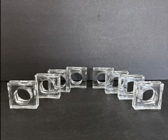 Vintage Lucite Acrylic Napkin Rings Holders Set of 8 Square Modernist Clear