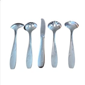 Vintage Wallace Stainless Steel Serving Spoon Fork ATOMIC Starburst Set 5 Knife