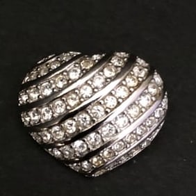 Vtg Swarovski Brooch Pin Puffy Heart PAVE Crystal Silver Tone Small