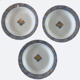 Corelle Vitrelle Impressions Watercolors Rimmed Soup Bowl Salad Blue Set 3 EUC